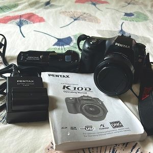 Pentax K10 SLR Digital Camera, SMC DA 18-55mm Lens, & D-BG2 Battery Grip, Bag